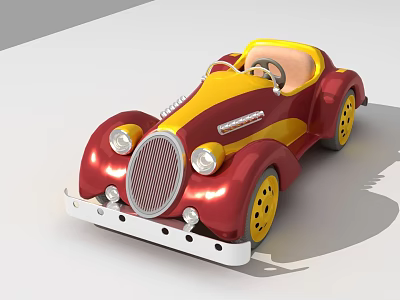 Stylish Red And Yellow Vintage Convertible Car With Round Headlights Grille And Yellow Wheels 3d model