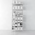 Practical Metal Storage Shelving Unit With Gray Drawers Yellow Ladder Storing Tools And Items