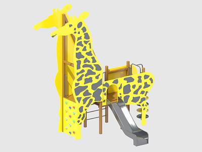 Giraffe Shaped Play Equipment With Yellow Gray Slide And Climbing Feature 3d model