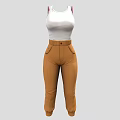 White Sleeveless Tank Top with Brown High Waist Pockets Tapered Pants Casual Outfit
