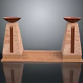 Symmetric Stone Architectural Structure With Copper Bowl Tops And Central Steps