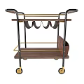 Practical Multifunctional Trolley with Cup Holders Paper Towel Rack Wine Storage Wooden Shelves Metal Frame