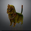 Egyptian Style Cat Sculpture With Colorful Headdress Collar And Tail Decoration