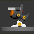 Mechanical Dog Shaped Weapon With Dual Cannons Gray Black Orange Yellow 3D Model On Base