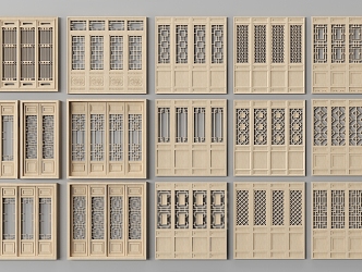 Chinese-style double-door wooden door 3d model