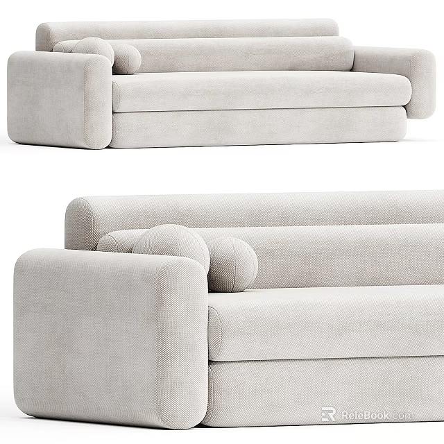 Modern Beige Sectional Sofa With Textured Fabric And Plush Cushions 3d model 