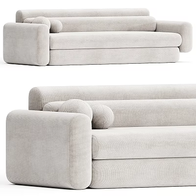 Modern Beige Sectional Sofa With Textured Fabric And Plush Cushions 3d model