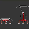 Red Mechanical Equipment with Metal Frames and Support Springs Structure Design 3d model