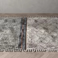 Modern Square Rugs with Grid and Diamond Patterns and Fringed Edges on Wooden Floor