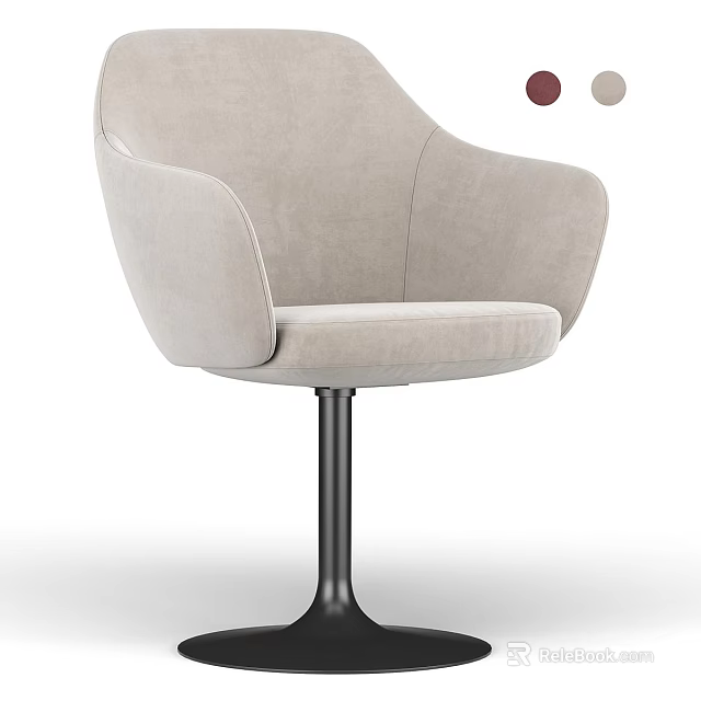 Modern Beige Upholstered Single Chair With Rounded Armrests And Swivel Metal Base 3d model 