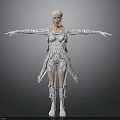 Pink Haired Female Character in White Creature Inspired Armor Design