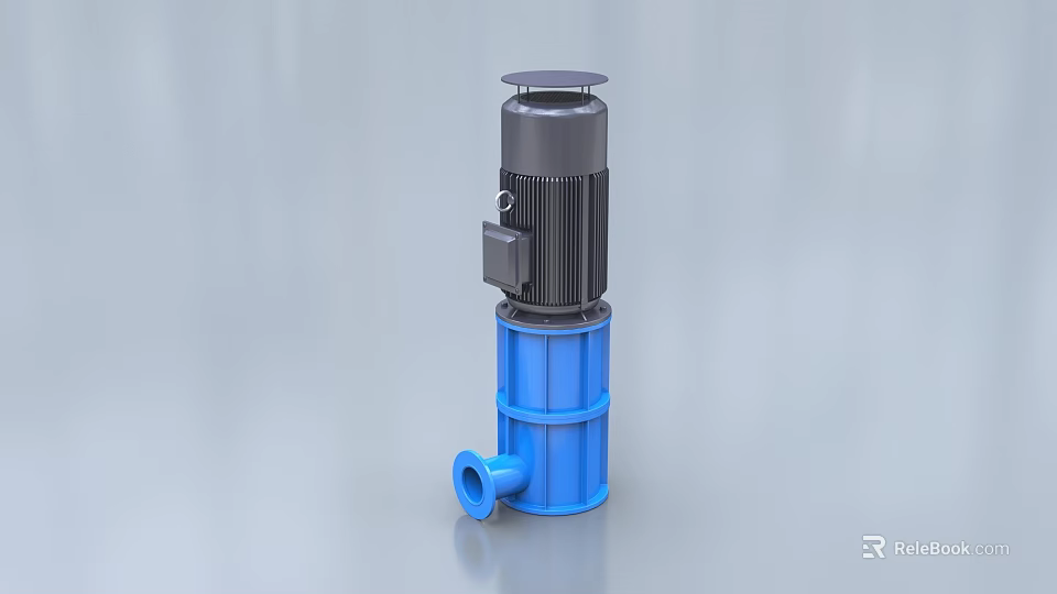 Vertical Industrial Pump With Blue Casing And Black Motor Unit 3d model 