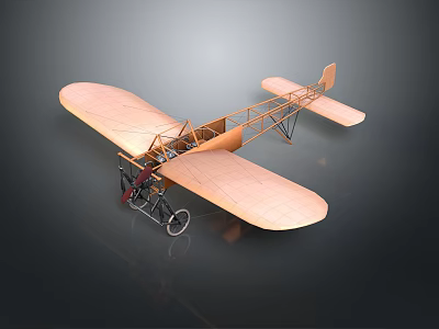 Vintage Wooden Biplane Model Showcasing Early Aerospace Flight Innovation And Design 3d model