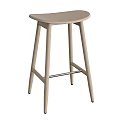 Modern Light Wood Bar Stool With Round Seat Slim Legs And Metal Crossbar