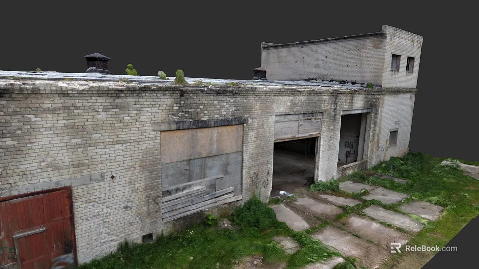 Abandoned Industrial Factory Building With Weathered Brick Walls And Broken Windows 3d model 