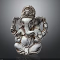 White Elephant Headed Hindu Deity Statue in Sitting Posture with Multiple Carved Arms