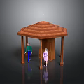 Wooden Pavilion With Hexagonal Roof And Columns Two People Standing Under