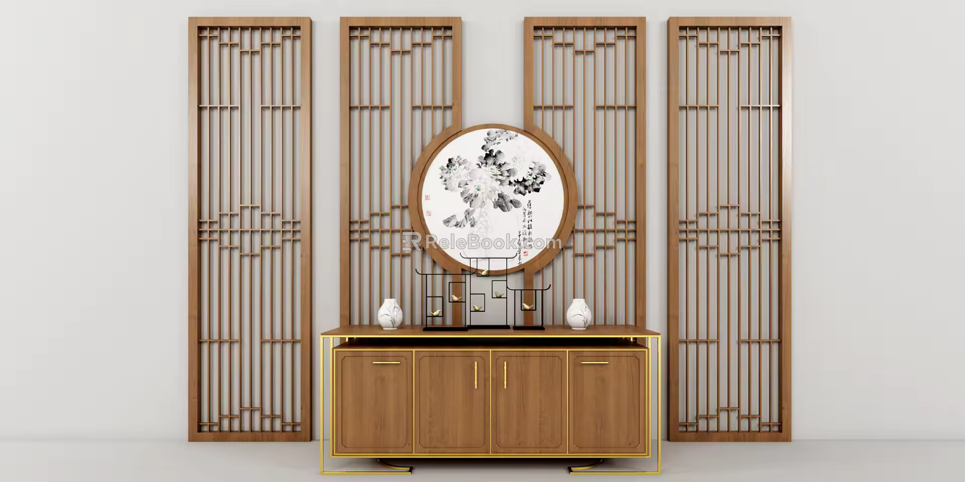 New Chinese-style Entrance Cabinet Partition 3d model