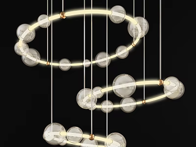 Inflatable Modern Chandelier With Transparent Spheres And Illuminated Hanging Rings 3d model