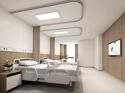 Hospital Ward Interior Design With White Wooden Decor Medical Beds TV And Equipment 3d model