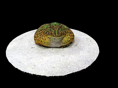 Colorful Green Yellow Spotted Frog Game And Movie Character Sitting On White Circular Platform 3d model