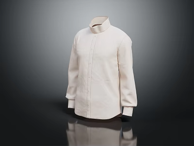 White Stand Collar Long Sleeve Button Front Linen Shirt on Dark Background with Reflection 3d model