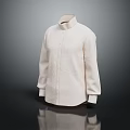 White Stand Collar Long Sleeve Button Front Linen Shirt on Dark Background with Reflection 3d model