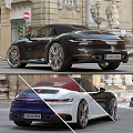Blue And White Porsche Sports Cars With Stylish Exterior And Alloy Wheels