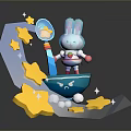 Blue Rabbit Riding Spaceship With Yellow Stars And Sliding Path 3d model