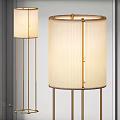 Modern Floor Lamp With Gold Metal Frame And Textured Fabric Shade