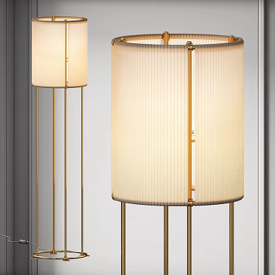 Modern Floor Lamp With Gold Metal Frame And Textured Fabric Shade 3d model