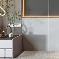 Modern Bedroom Accent Wall With Gray Panels Gold Trim And Artwork