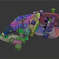 Modern 3D Scene Design With Stone Structures Wooden Elements And Black Truck