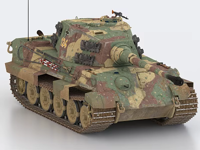 Military Tank With Camouflage Paint Main Cannon Tracks And Machine Gun 3d model