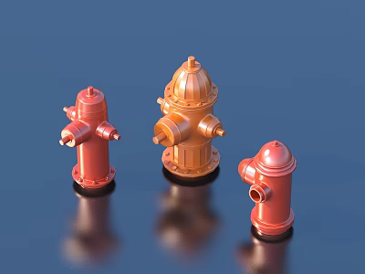 Household Items Stylish Decorative Fire Hydrants In Red Gold Copper Tones 3d model