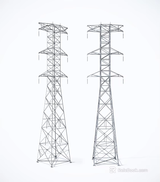 Industrial Equipment Featuring Two High Voltage Transmission Towers With Metal Lattice Structure 3d model 