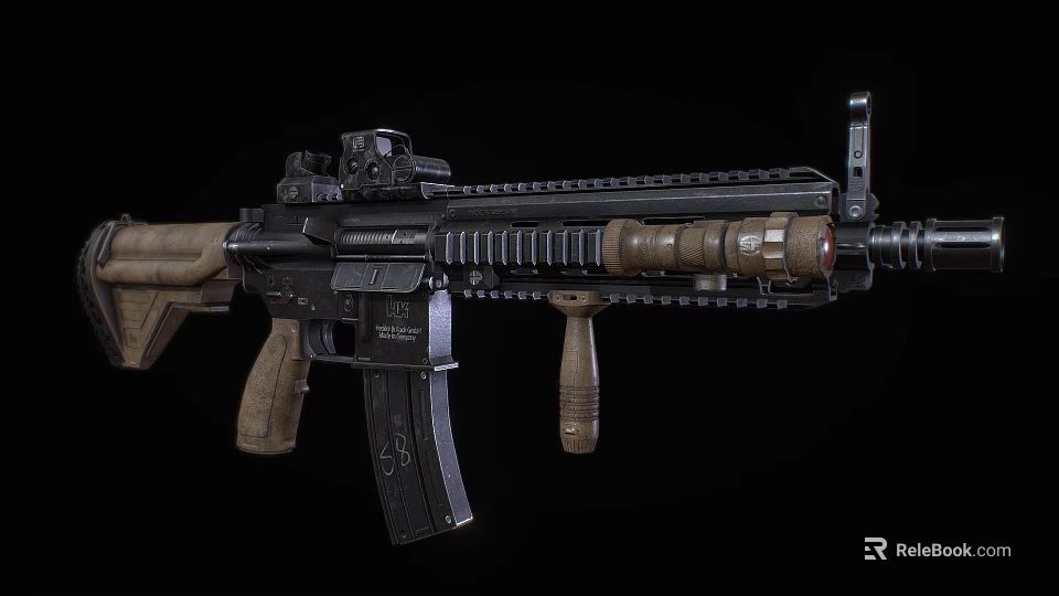 Modern Tactical Rifle With Black Brown Finish Optical Sight Tactical Rail Grip And Barrel 3d model 