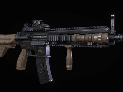 Modern Tactical Rifle With Black Brown Finish Optical Sight Tactical Rail Grip And Barrel 3d model