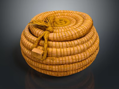Yellow Woven Storage Baskets Stacked With Rope Knot And Textured Design 3d model