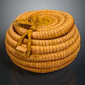 Yellow Woven Storage Baskets Stacked With Rope Knot And Textured Design