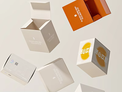 Multiple Storage Baskets in White and Orange Colors with Simple Open Closed Design 3d model