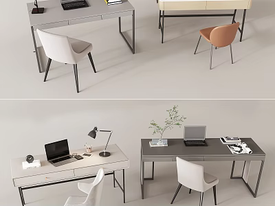 Modern Desks With Laptop Desk Lamp Chair And Small Plant 3d model