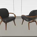 Modern Leisure Chairs With Wooden Frame And Dark Upholstery In Bright Interior