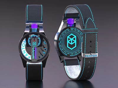 Stylish TATONKA Watches With Black Straps Blue Glowing Dials And Modern Design 3d model