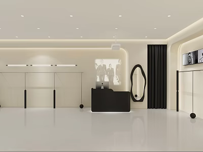 Elegant Light Luxury Clothing Store Interior With Sleek Display Racks And Round Mirrors 3d model