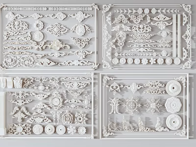 Decorative White Carved Corner Moldings And Ornamental Design Elements For Home Decor 3d model