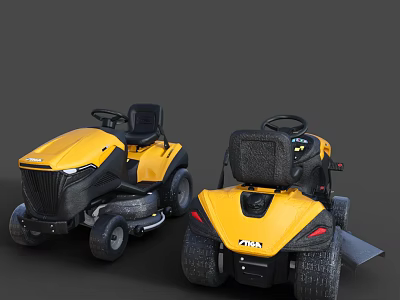 Two Yellow Riding Lawn Mowers As Agricultural Equipment For Garden Maintenance 3d model
