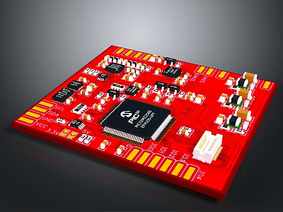 Red High Performance Computer Motherboard Featuring Central Chip And Electronic Components 3d model