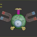 Game Movie Character Featuring Round Metallic Body Single Large Eye Horseshoe Magnet Arms With Red Blue Ends