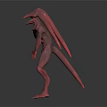 Red Alien Creature Character 3D Model With Slender Body And Horned Head 3d model